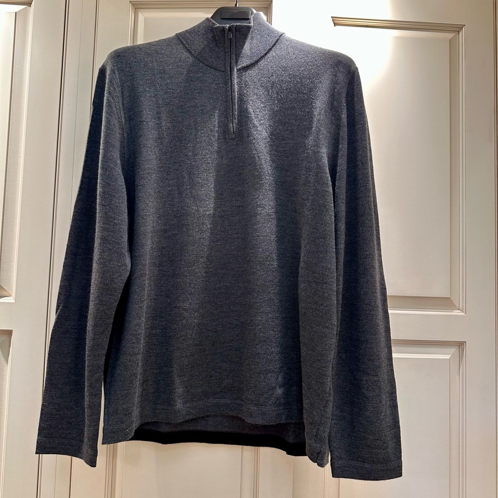 Eddie Bauer Men's Charcoal Grey Heather Turtleneck Quarter-zip. Merino Wool XL